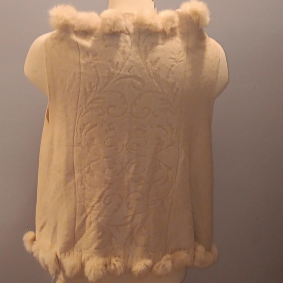Vintage Cream wool and rabbit pom pom jacket vest - Picture 2 of 2